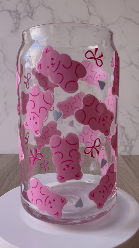 pink gummy bears glass cup