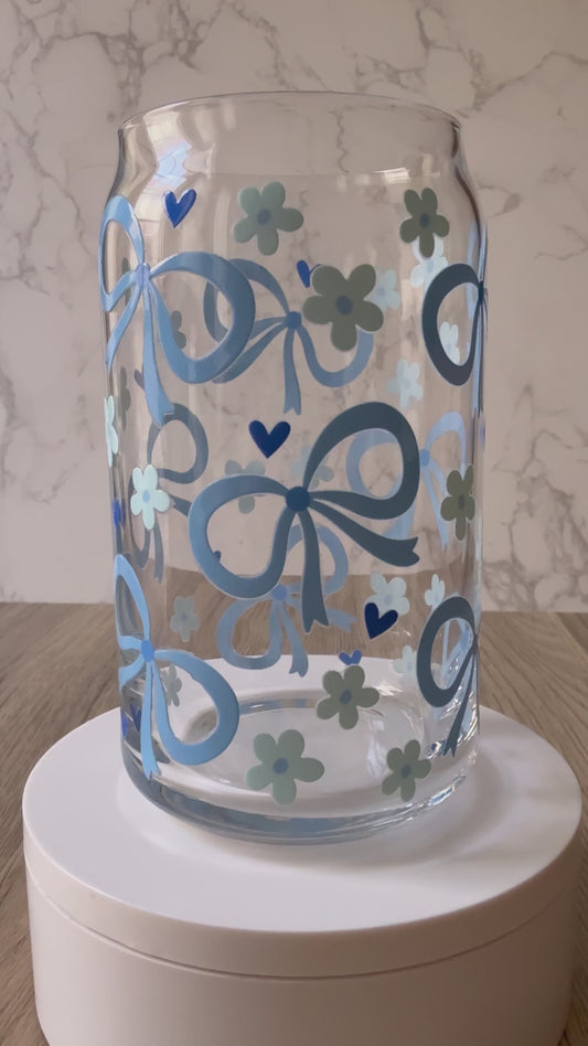 blue bows glass cup